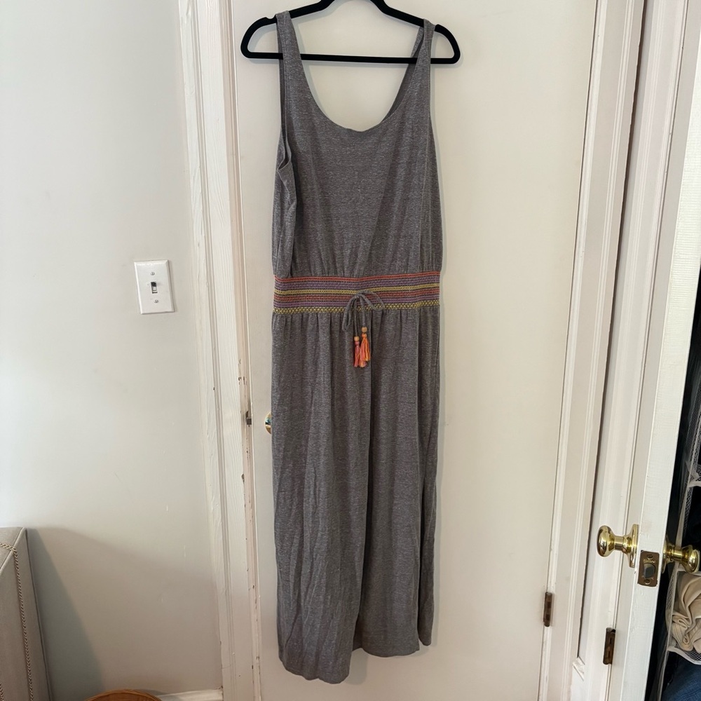 Gray Maxi Dress with Sunset Colorful Smocked Waist
